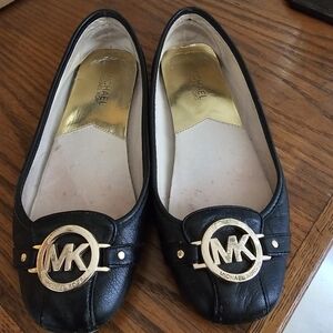 Michael Kors Black Leather Loafers with Gold Accents